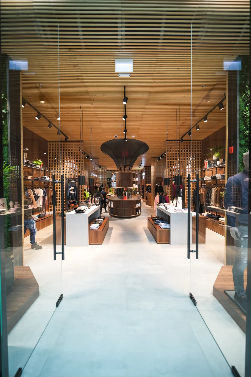 Finished wood-clad retail interior fit-out