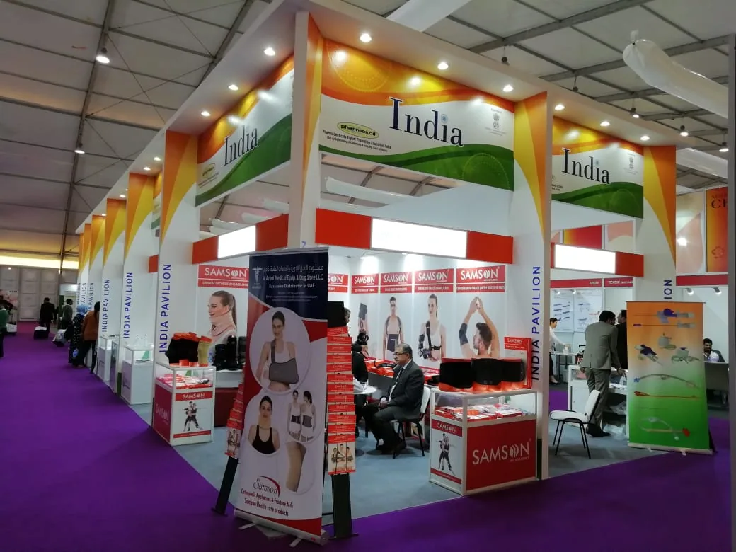 India pavilion seen down the exhibition aisle