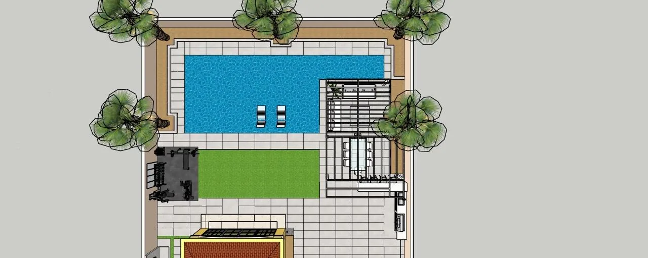 Designed garden with water feature and lawn