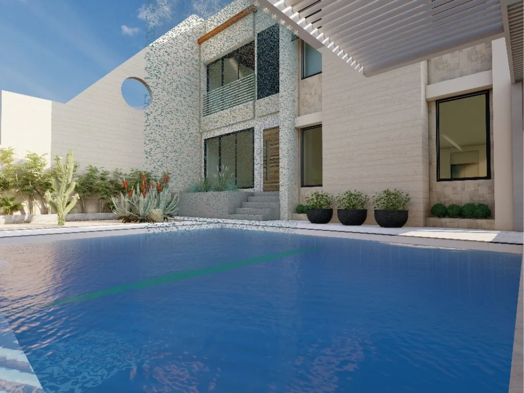 Luxury infinity pool and modern villa landscaped by Desert Link in Dubai