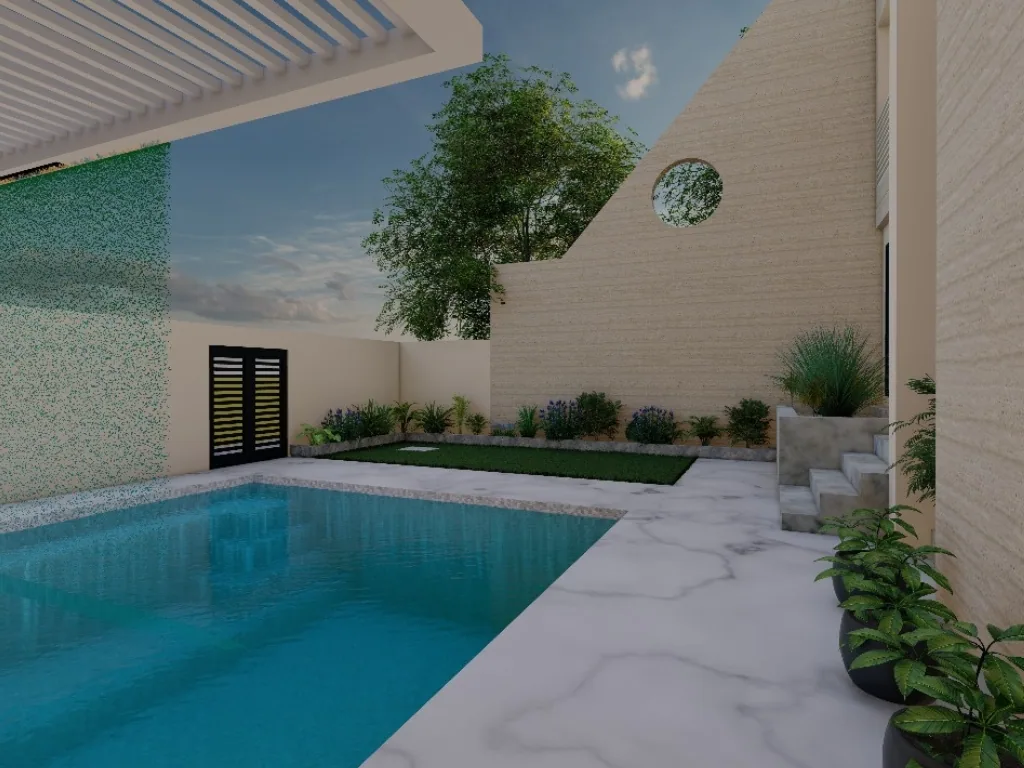 Completed infinity pool overlooking a Dubai golf course
