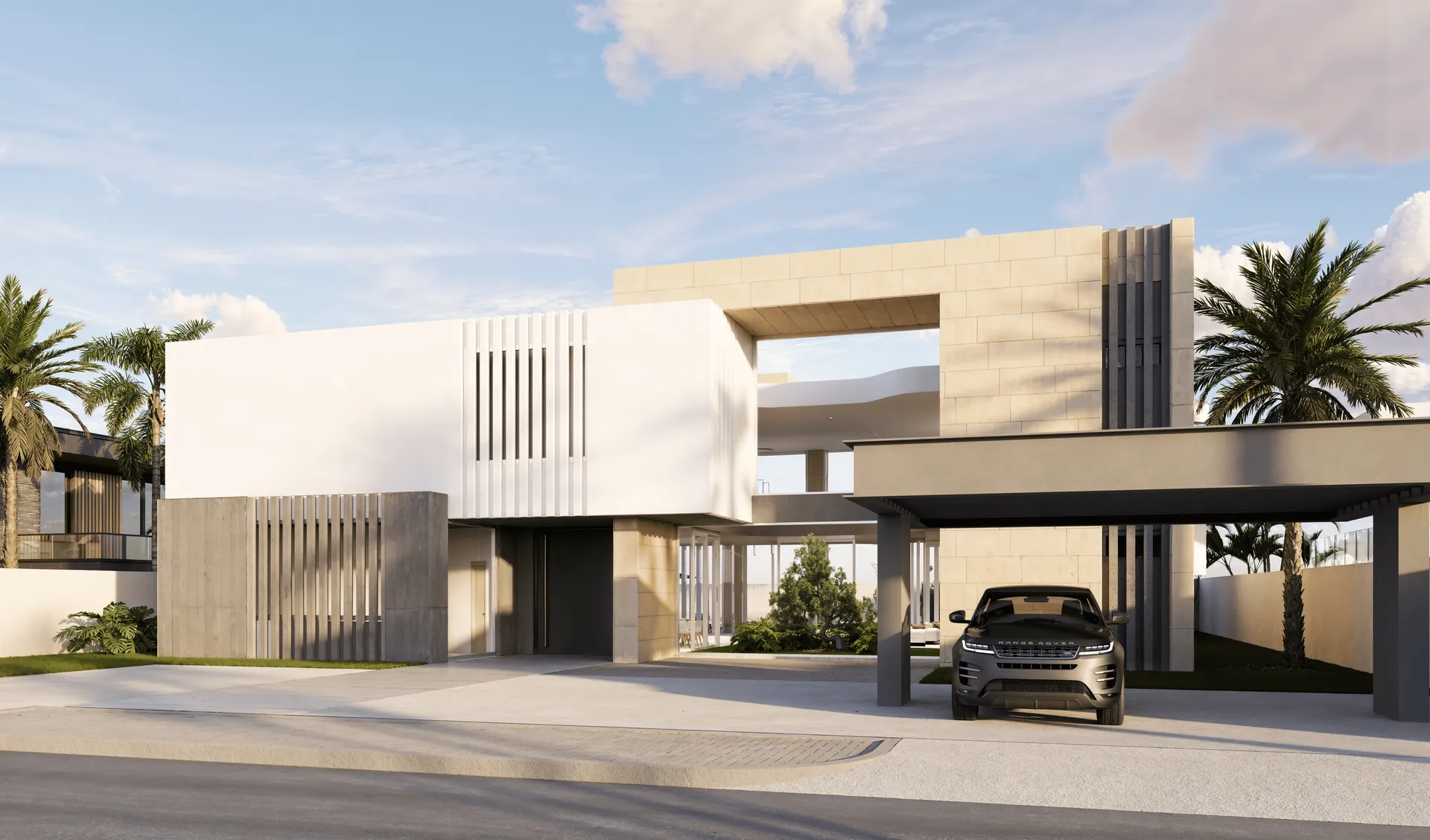 Dubai Hills villa — front exterior render