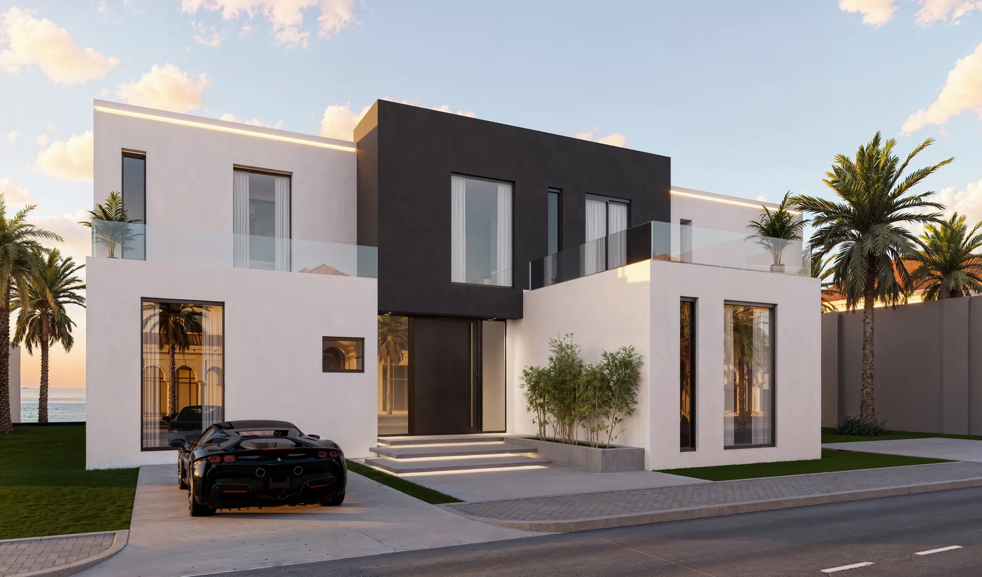 Palm Jumeirah villa — front exterior render