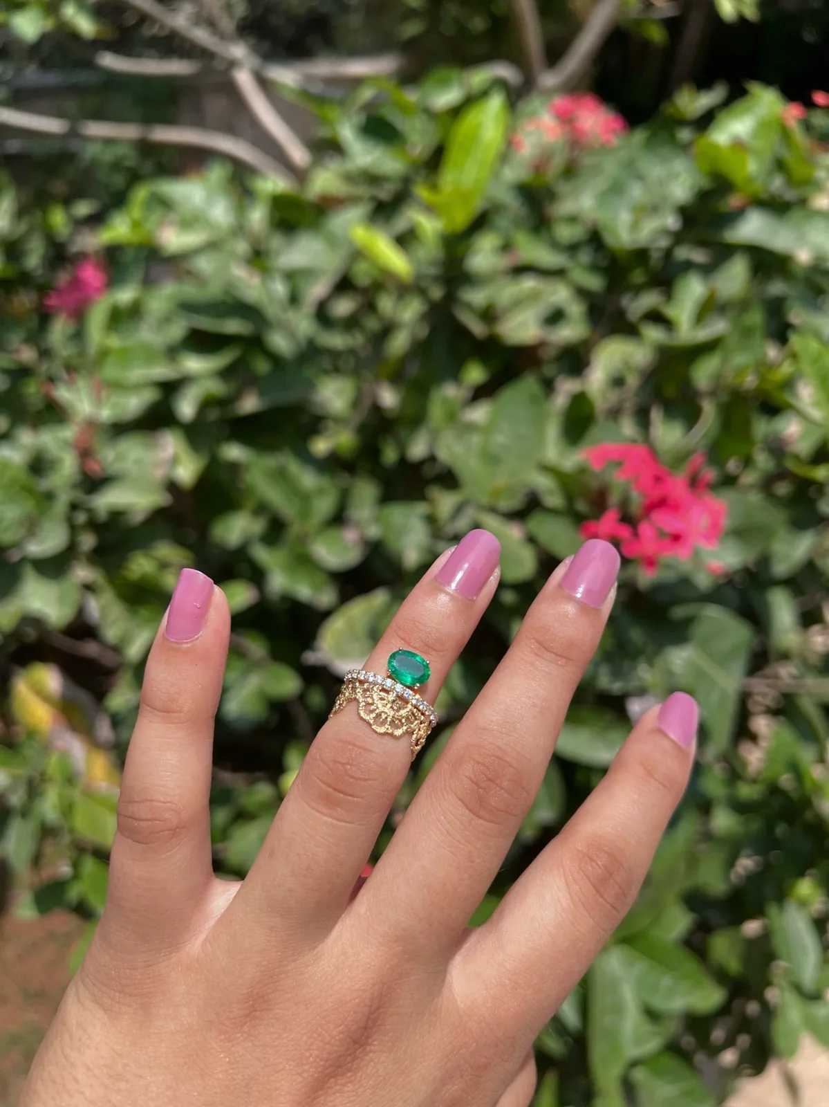Gold Lace Woven emerald ring