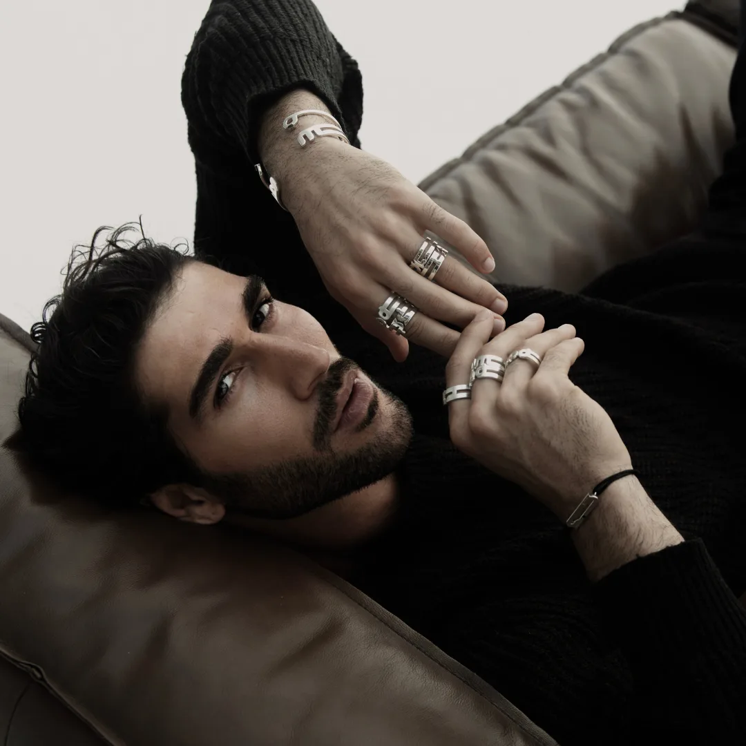 Men's silver calligraphy rings