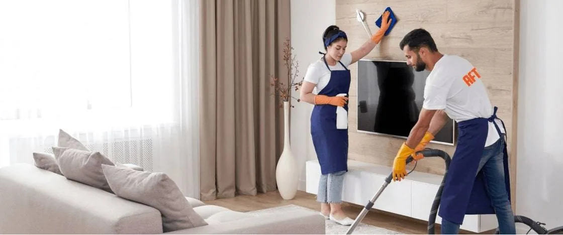 AFTR crew deep-cleaning a Dubai living room