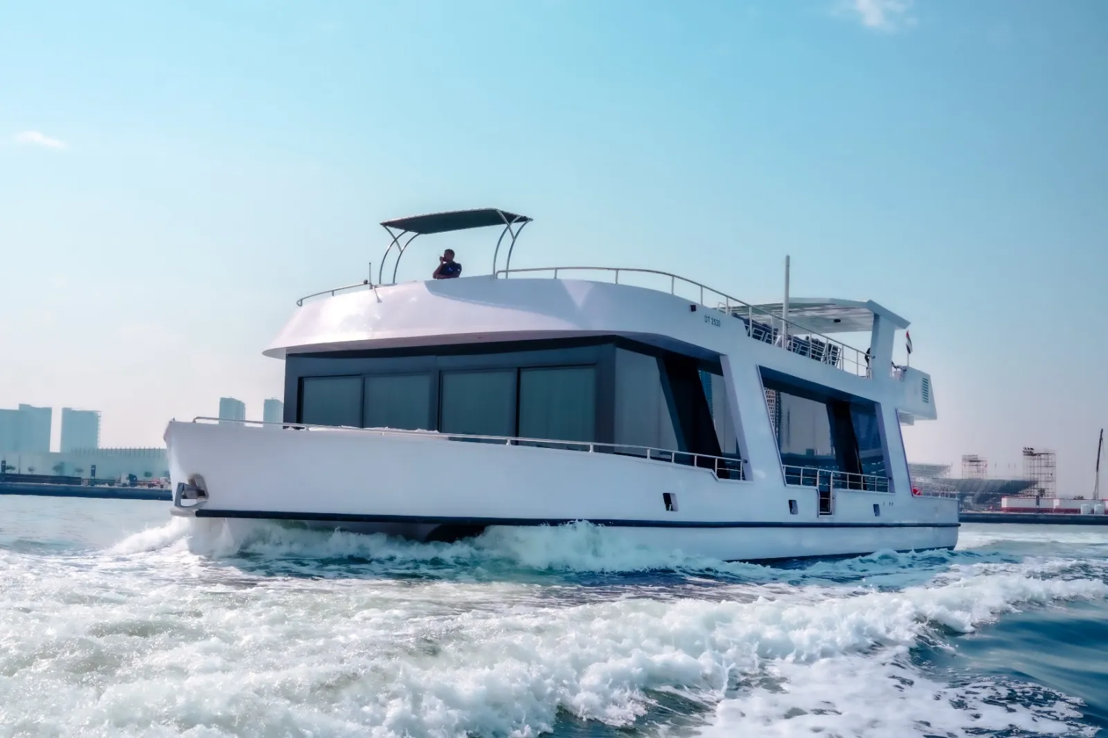 The 100 ft Bella Vita yacht on the water in Dubai