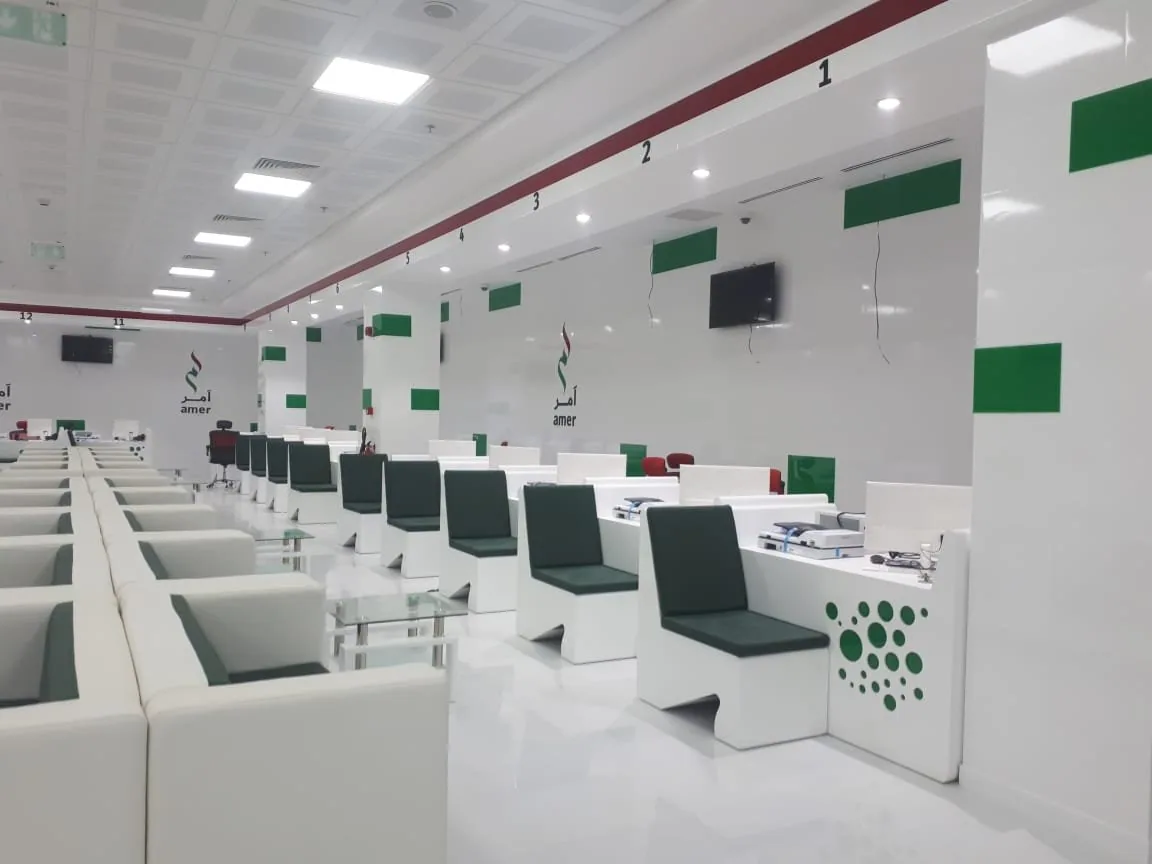 Government service centre with numbered counters