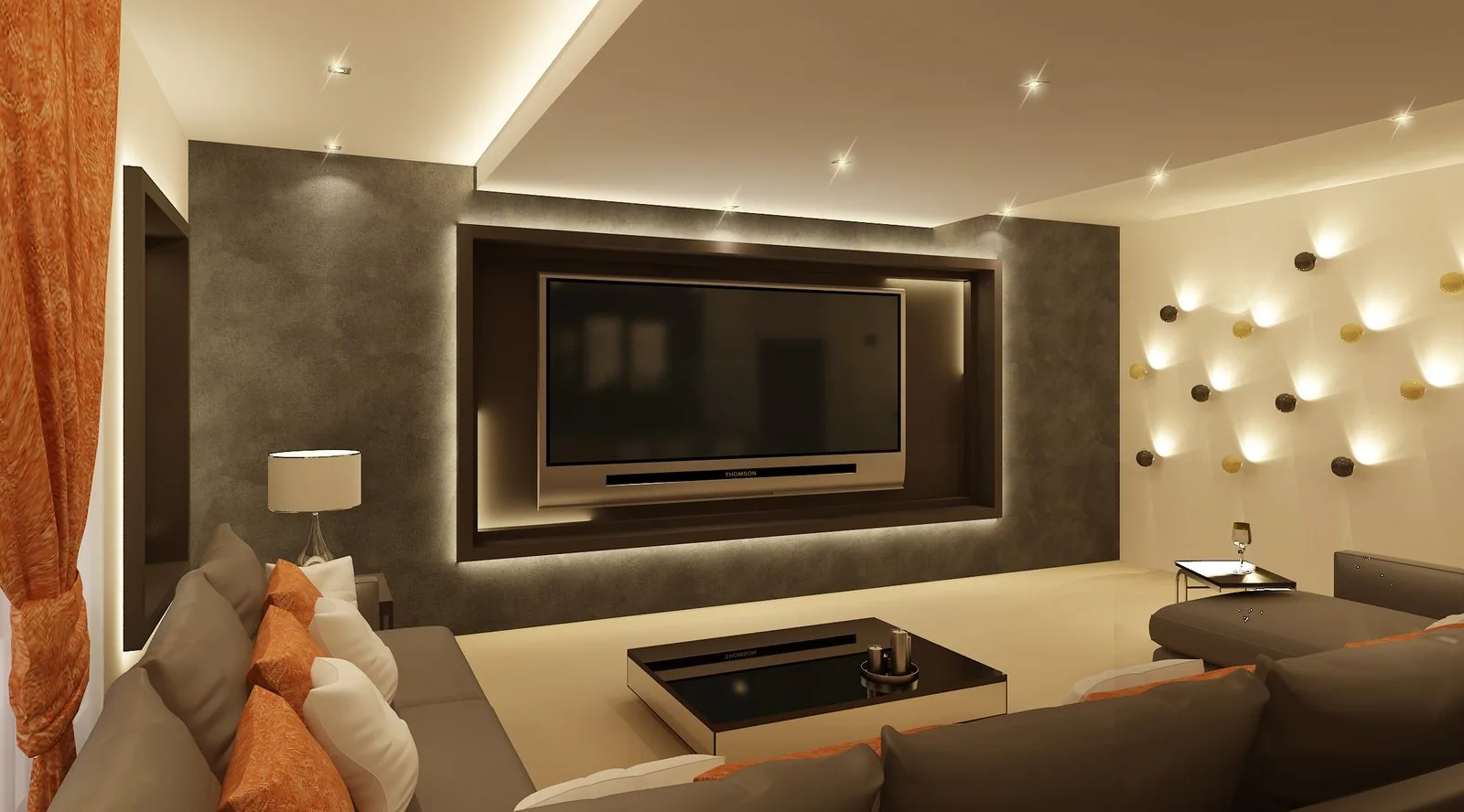 Home cinema room with backlit feature wall