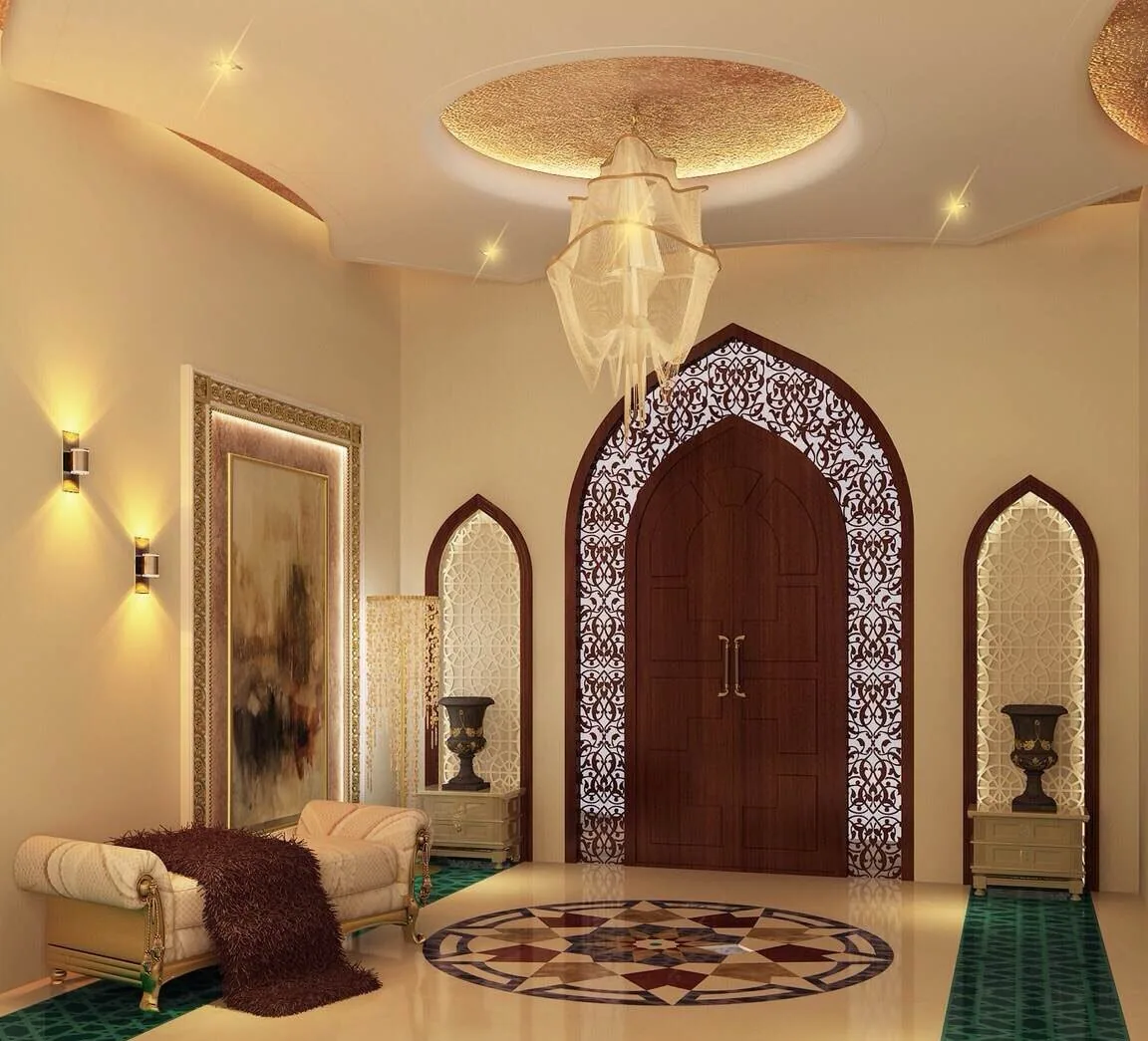 Detailed entrance lobby interior with arched joinery