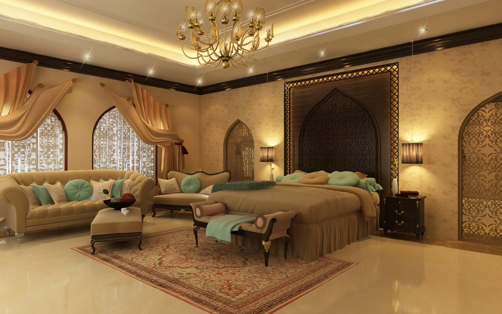 Warmly lit master bedroom interior fit-out by Fit In