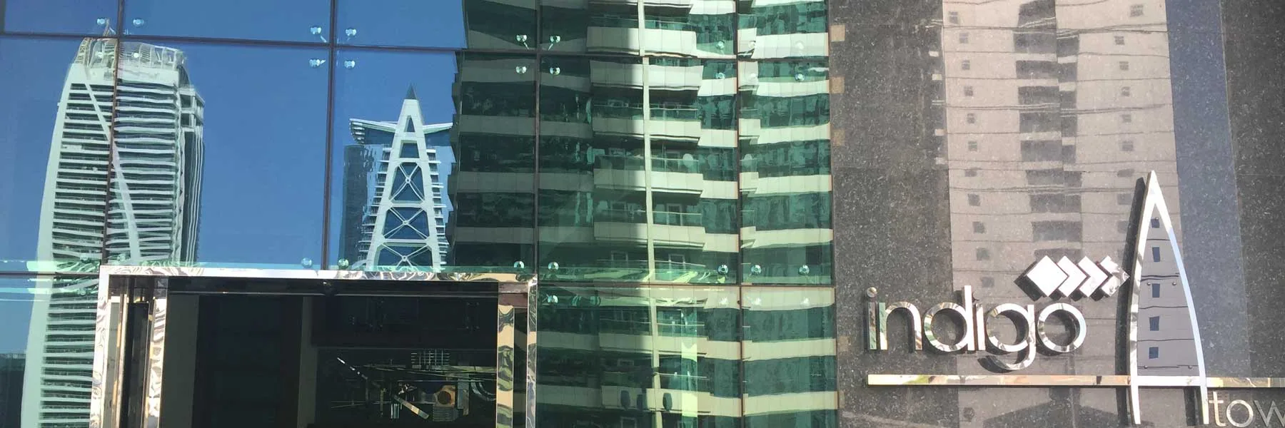 Indigo reflective glass façade