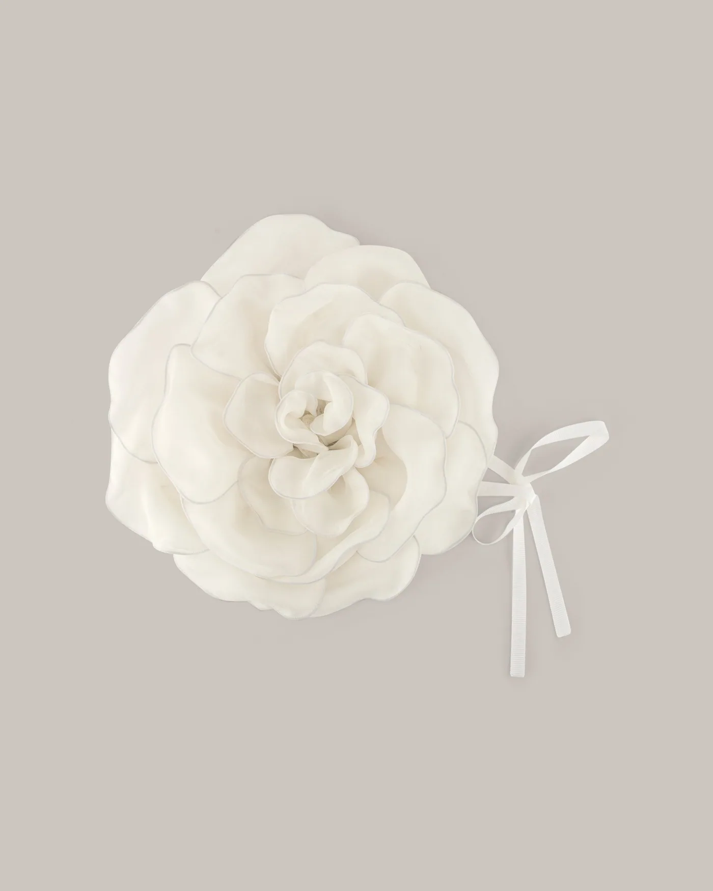 Her Rose — silk camellia corsage with grosgrain tie
