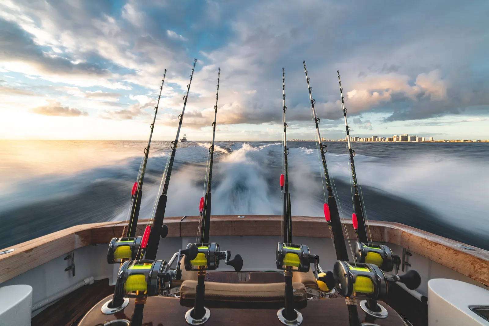 Deep-sea fishing rods at sunrise