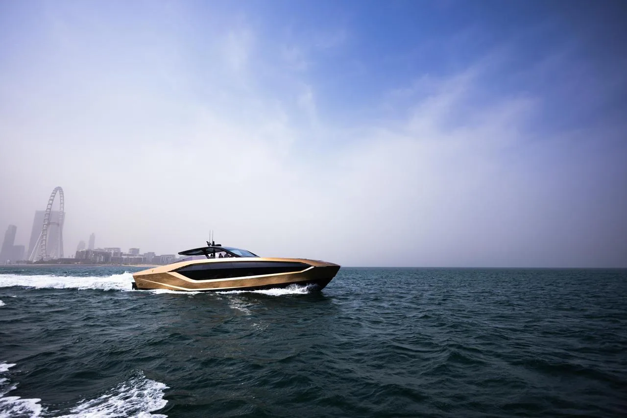 Lamborghini jet car speeding across Dubai's water
