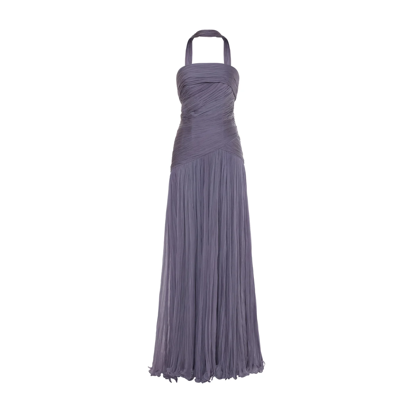Alina — strapless pleated chiffon gown with cape