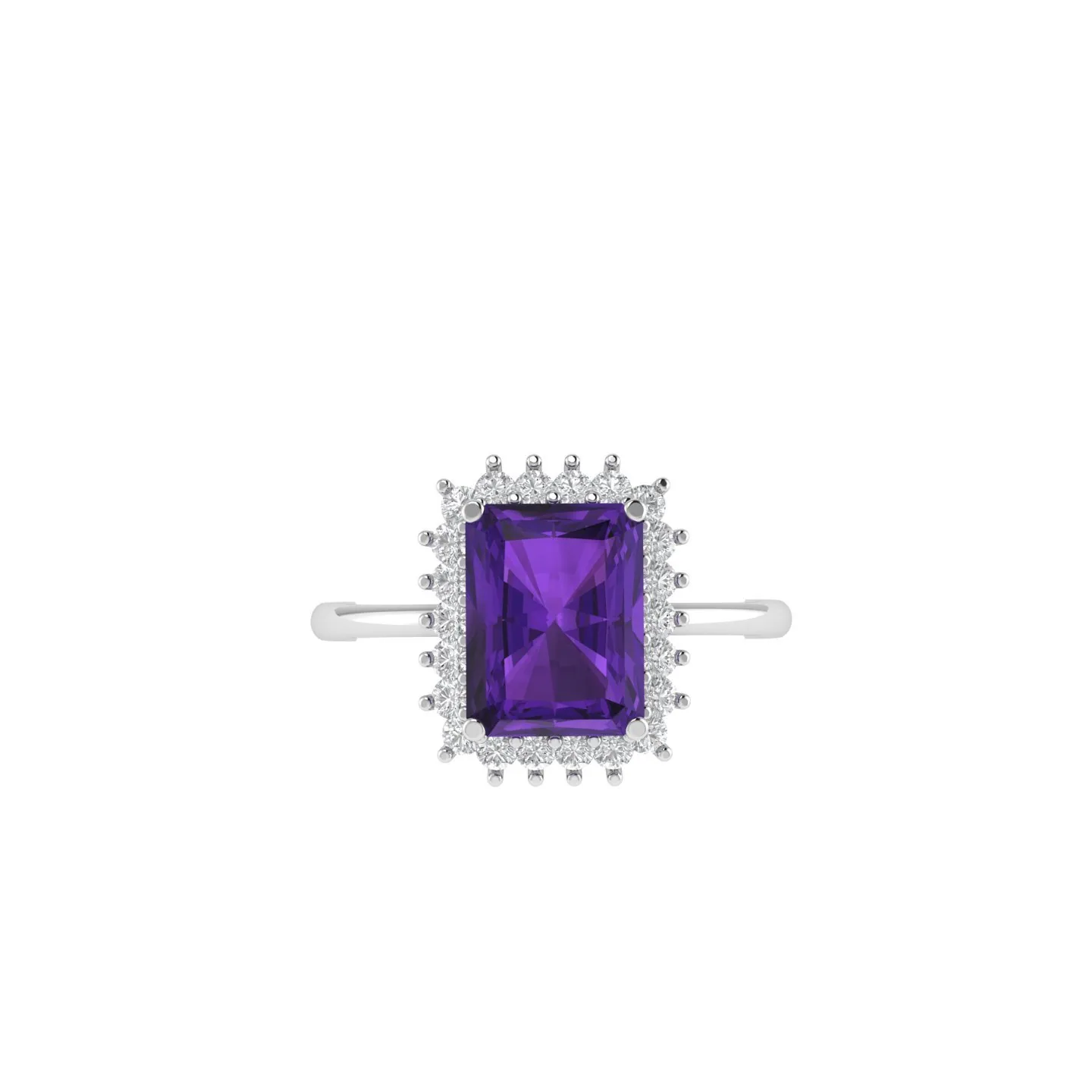 Amethyst and diamond halo ring