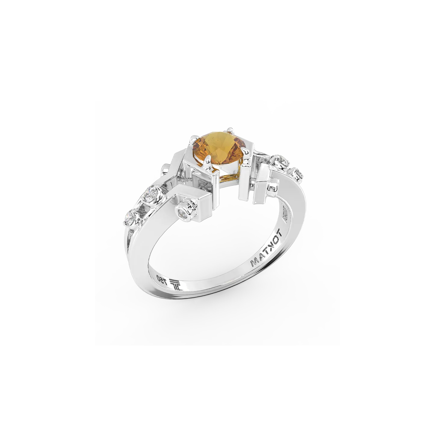 Art Deco citrine and diamond ring in white gold