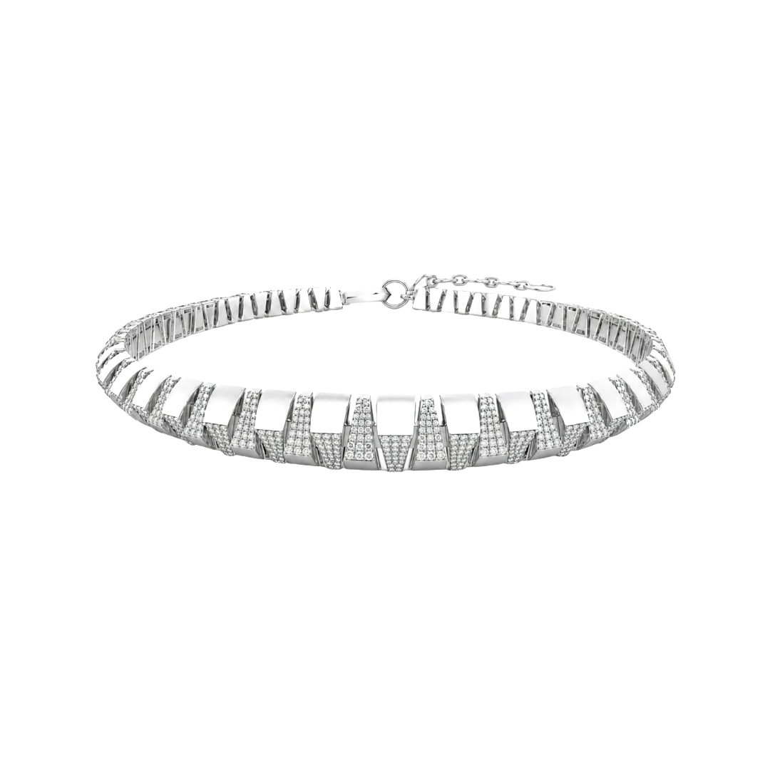 Ashkal Noor diamond collar necklace in white gold