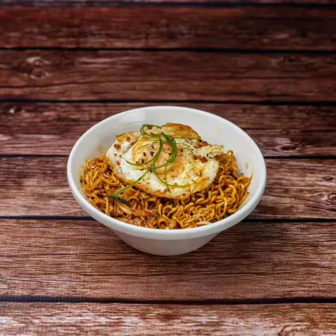 Noodle bowl with fried egg