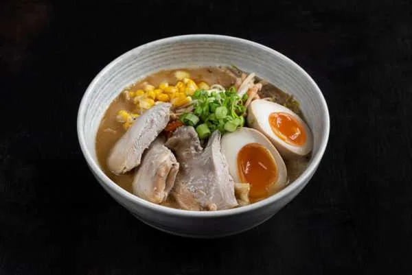 Bowl of tonkotsu ramen with chashu pork and soft egg