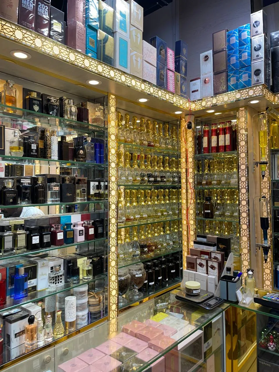 Perfume shelves inside French Fragrance LLC