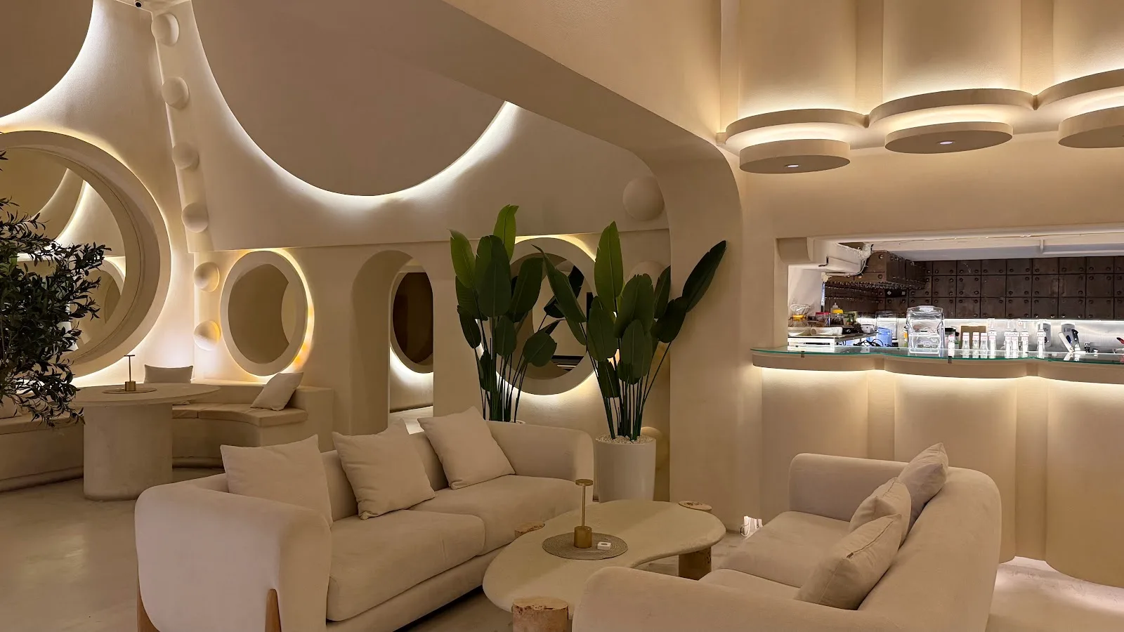 Calm cream café lounge interior at La Letizia