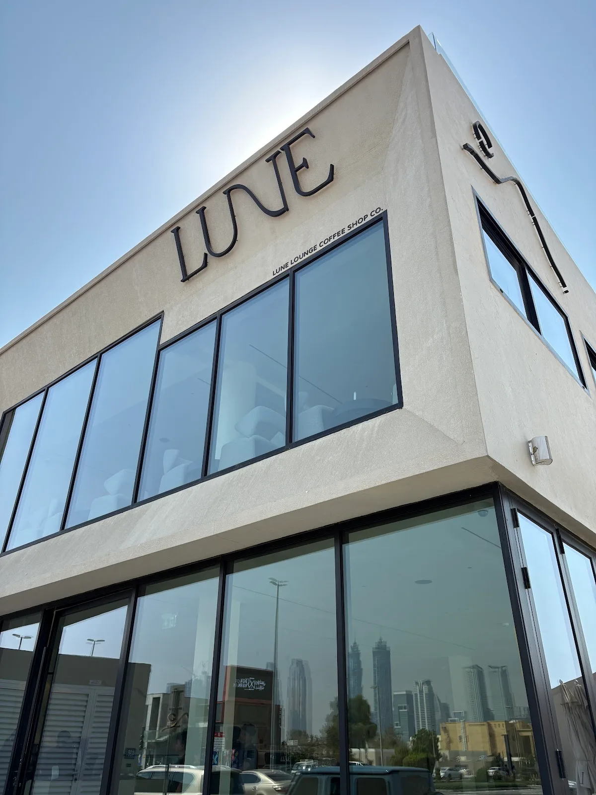 The Lune Lounge building on Al Wasl Road in daylight, with the LUNE wordmark on the corner.