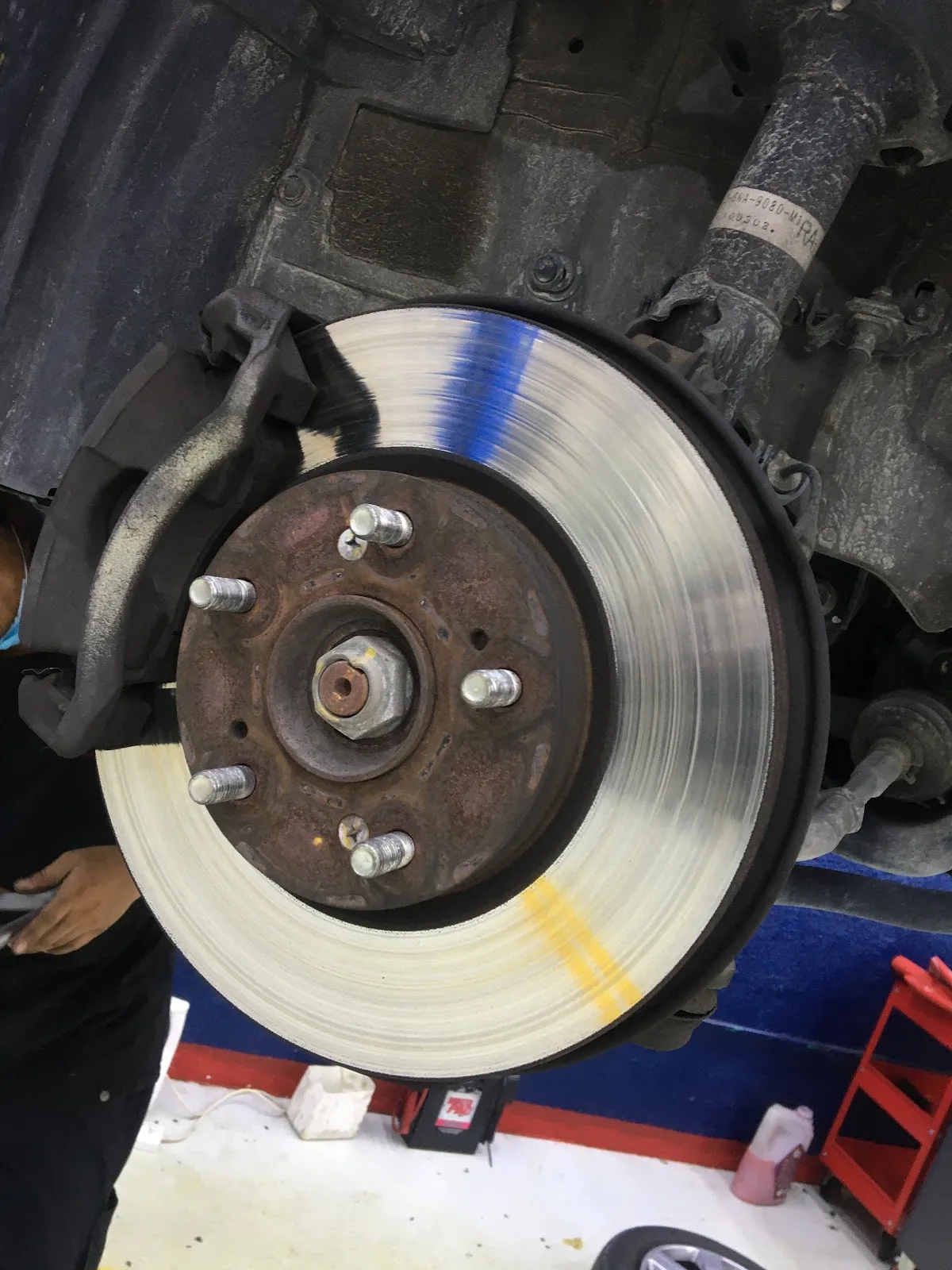 Close-up of a freshly machined brake rotor