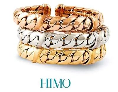 Stacked gold, rose-gold and white-gold link bracelets