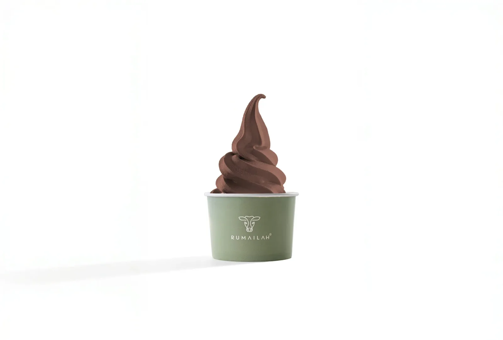 Chocolate soft-serve gelato in a green Rumailah cup