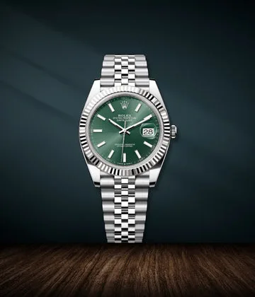 Rolex Datejust with green dial on steel Jubilee bracelet