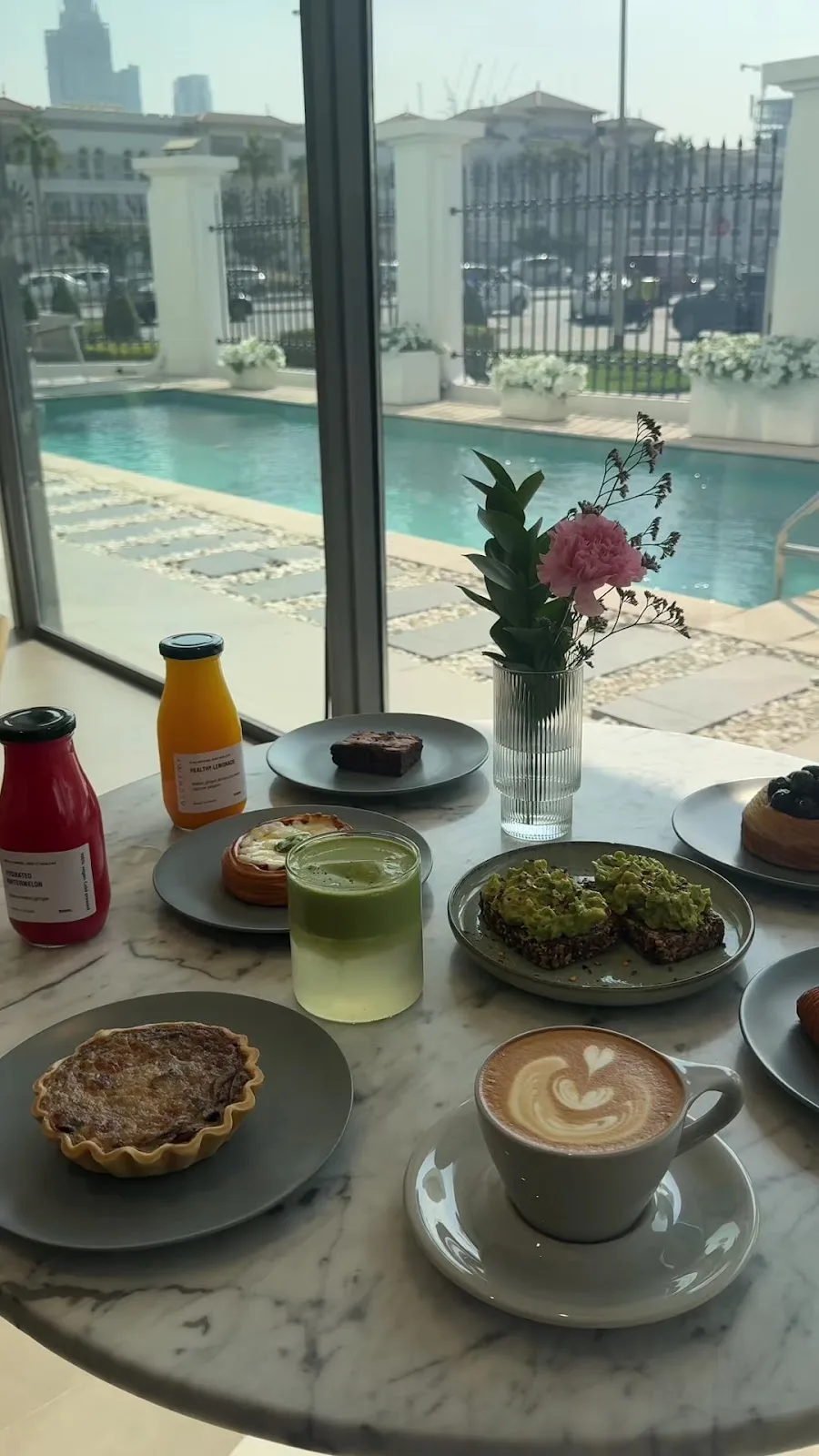 Breakfast by the poolside window