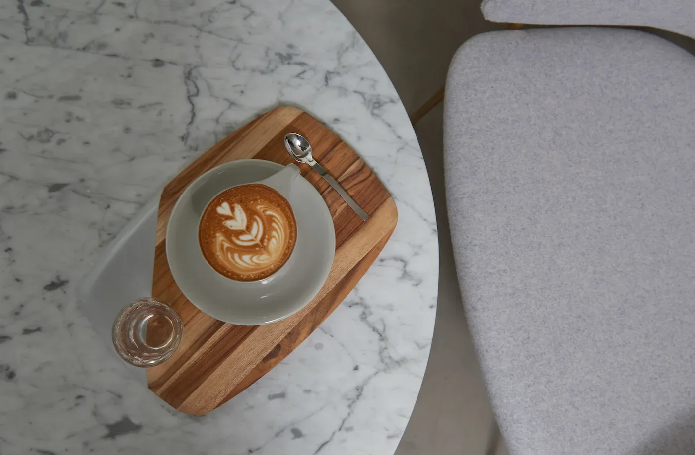 Filter coffee served on a wooden board