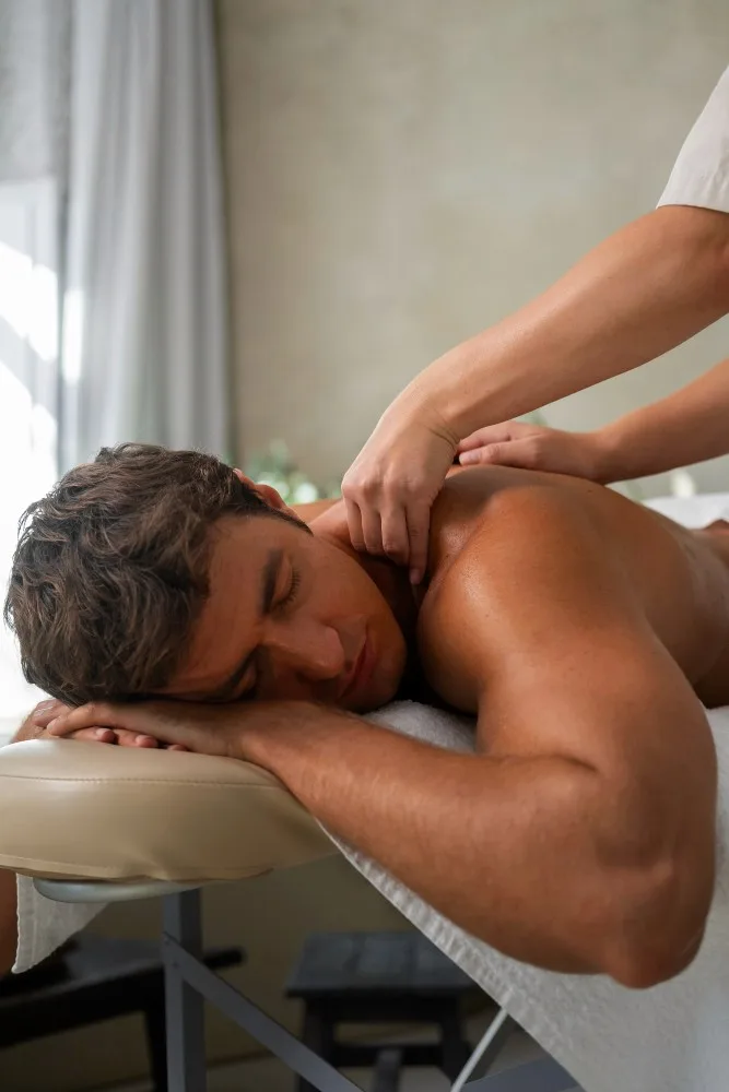 A back and shoulder massage in a calm treatment room
