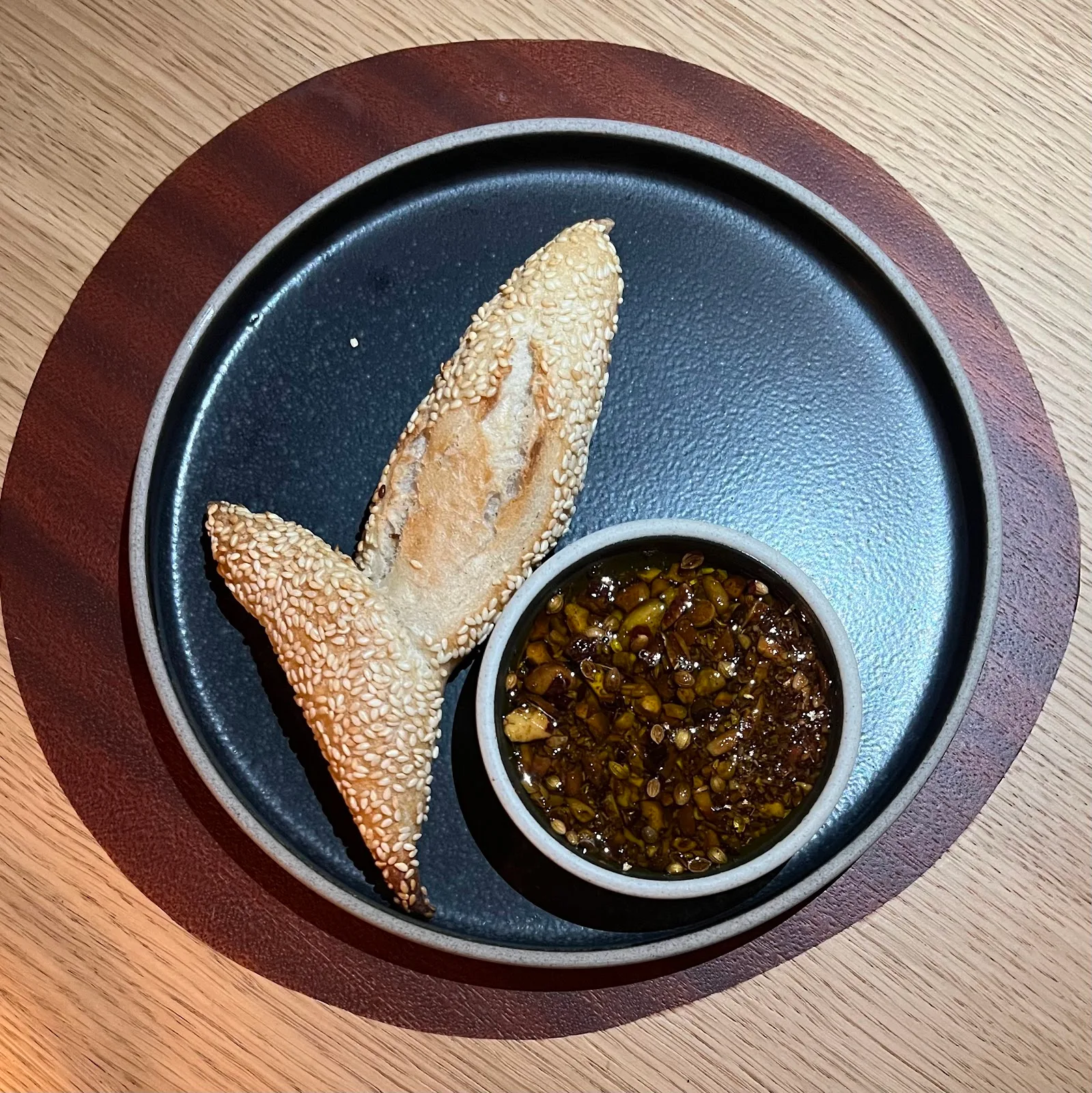 Sesame bread with a nutty dipping oil
