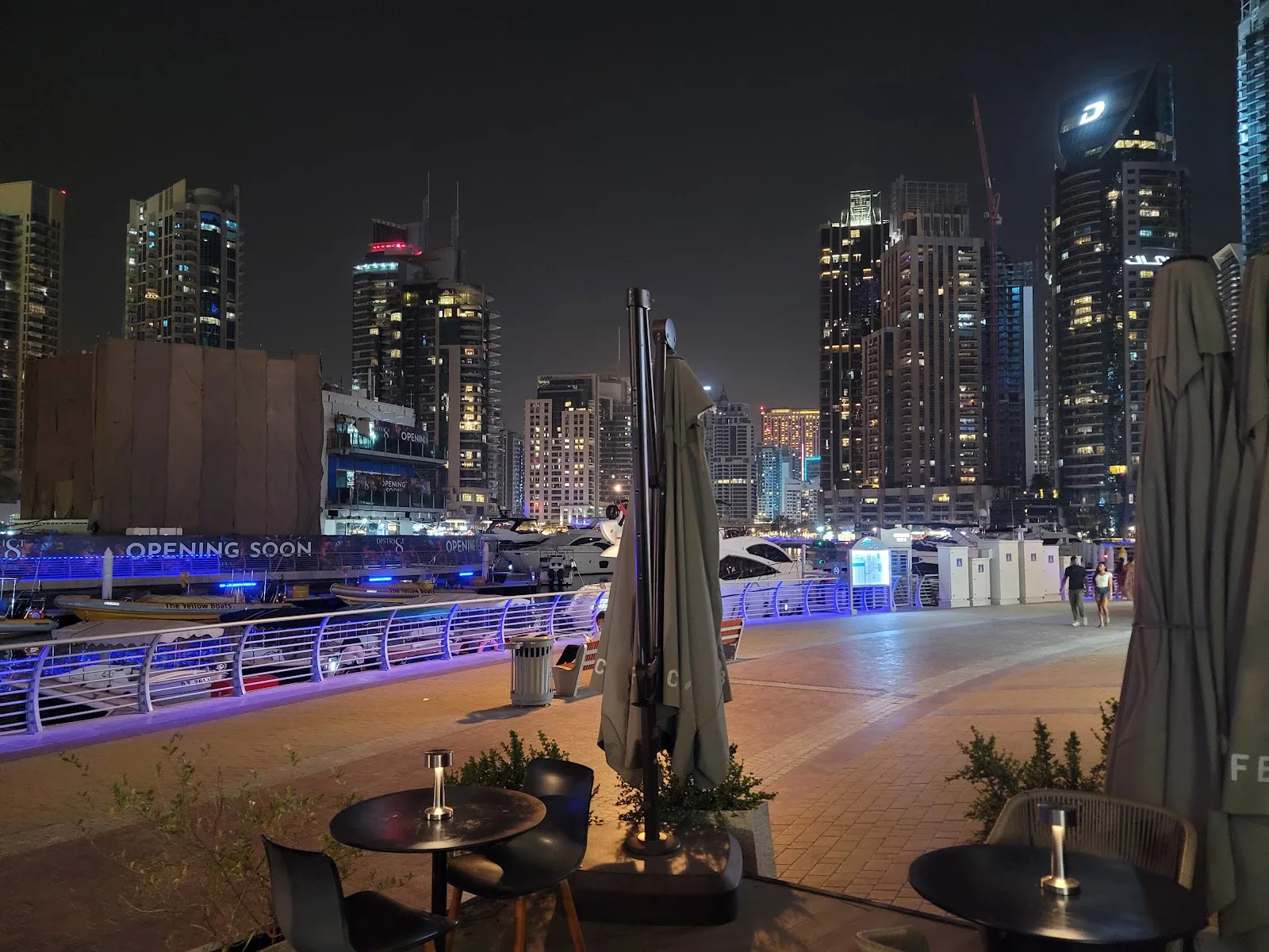 The promenade and Marina towers lit up at night