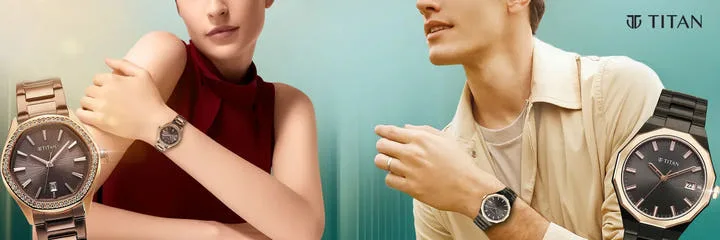 Two people wearing Titan watches