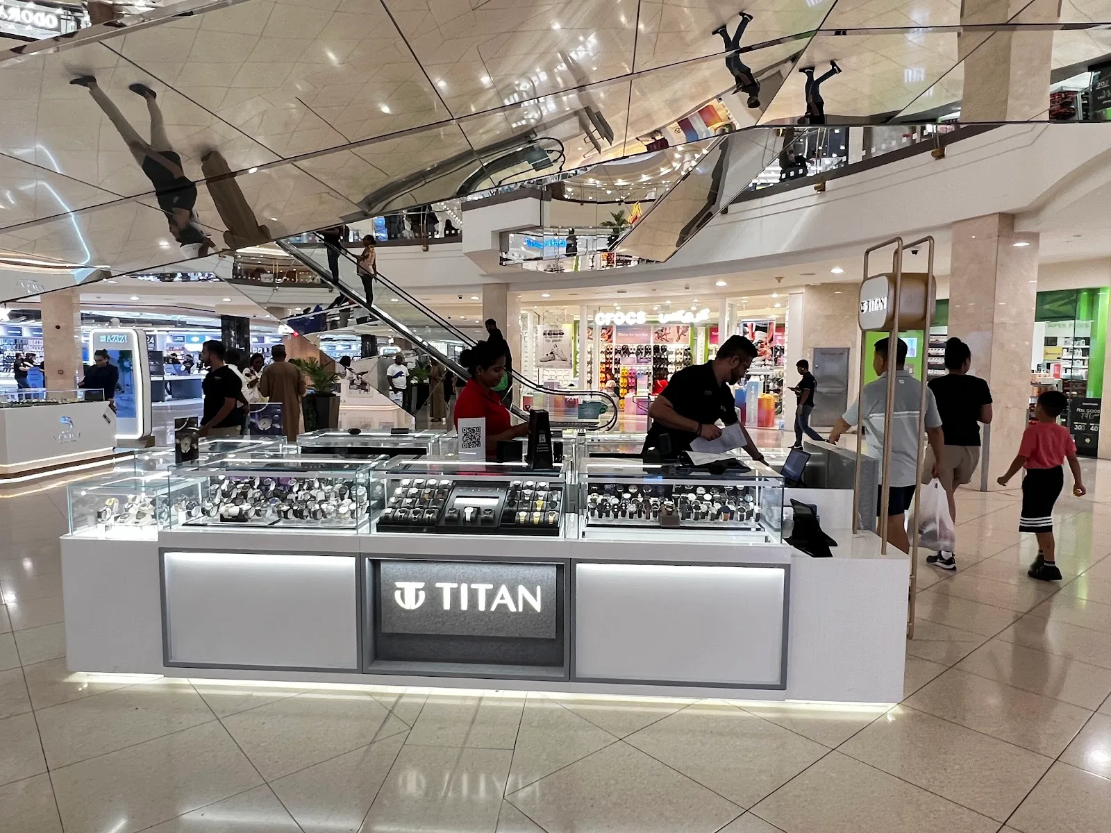 The Titan watch counter at Deira City Centre with glass display cabinets