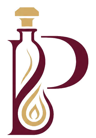 V Perfumes — burgundy perfume-bottle monogram