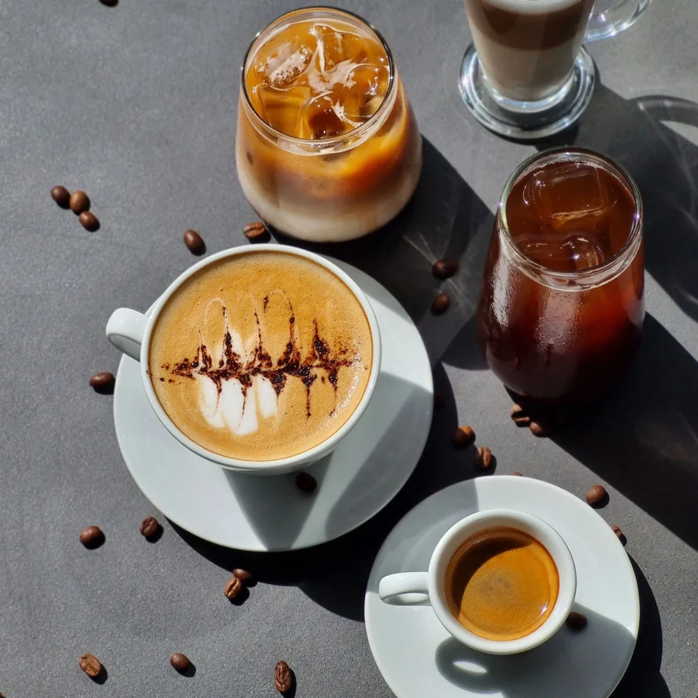 Cappuccino, iced coffee and espresso served at the café