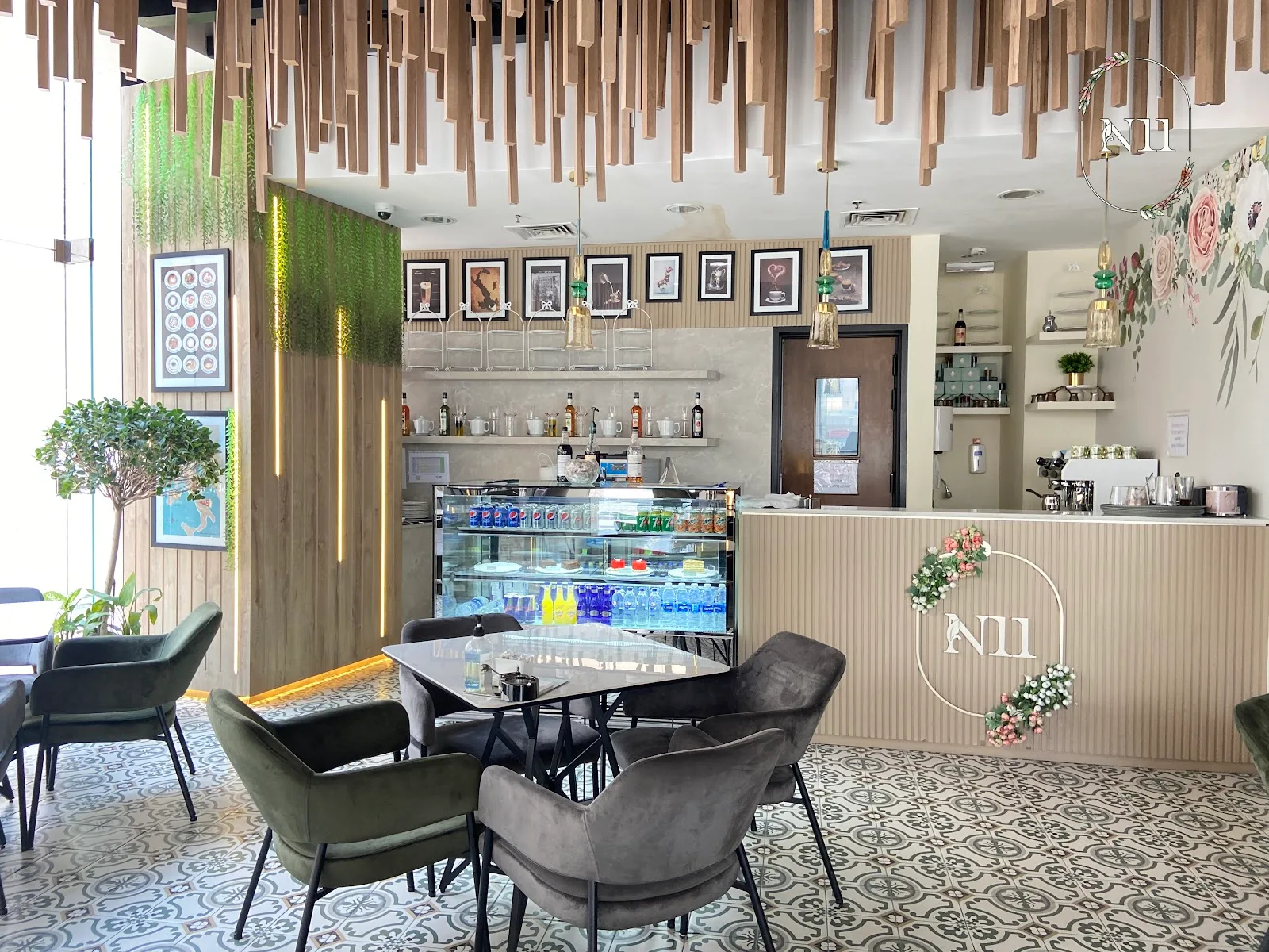 Interior view toward the counter and lounge seating