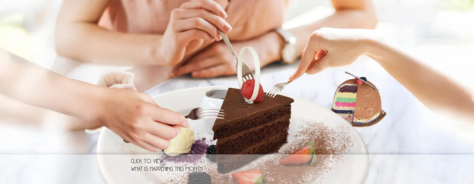 Layered chocolate cake shared at the table