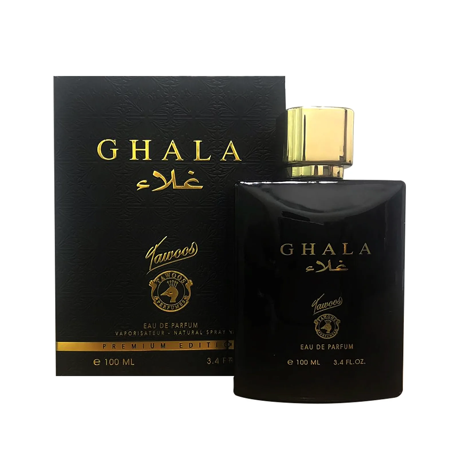 Tawoos Ghala premium edition eau de parfum bottle and box