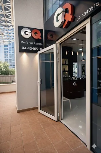 GQ Men's Hair Lounge storefront entrance in JLT, Dubai