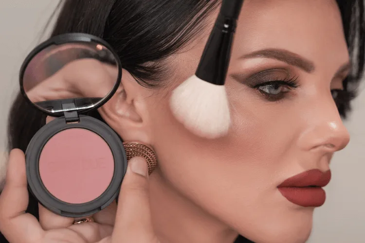 Makeup application with blush brush