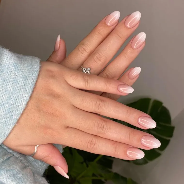 Nude French almond manicure