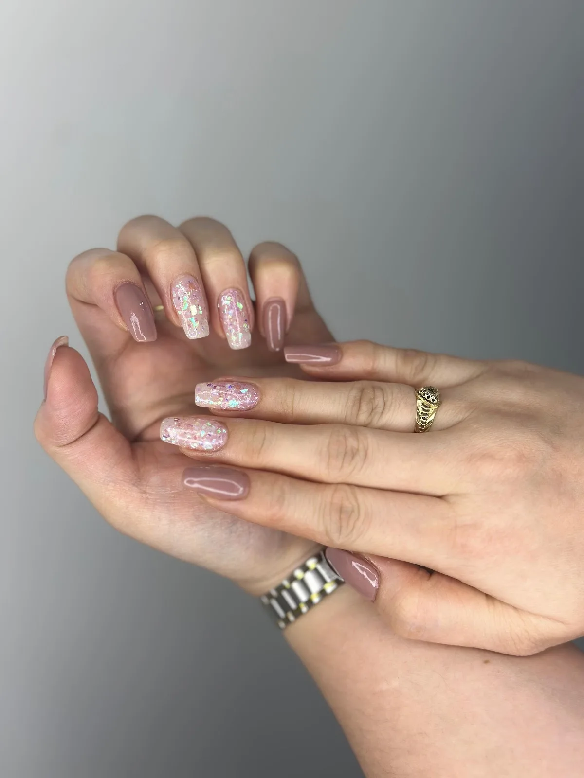 Pink glitter coffin nails