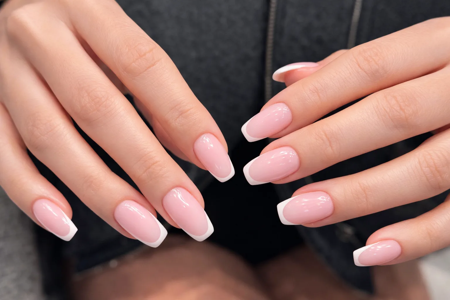 Soft pink coffin french manicure