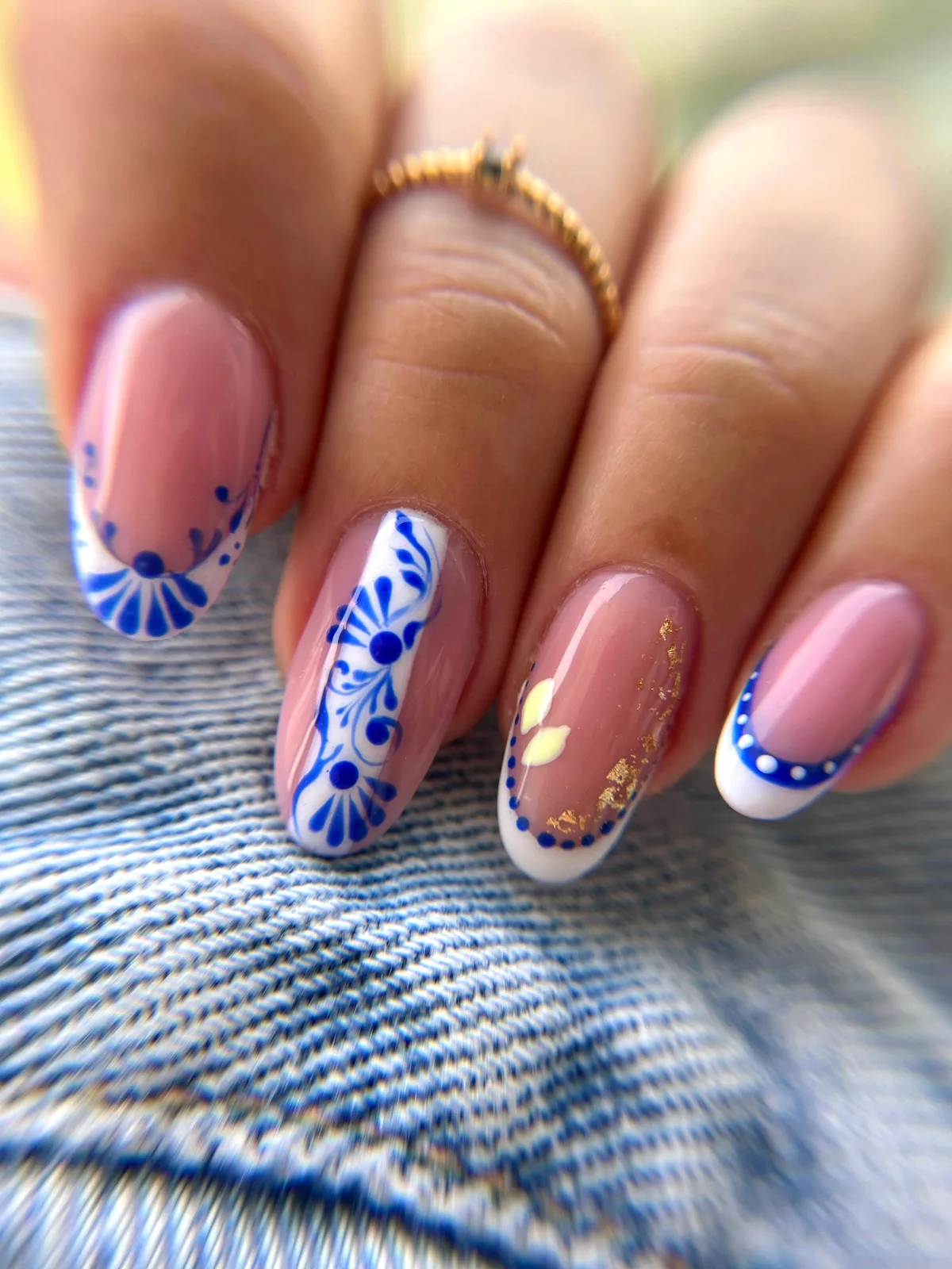 Hand painted blue floral nail art